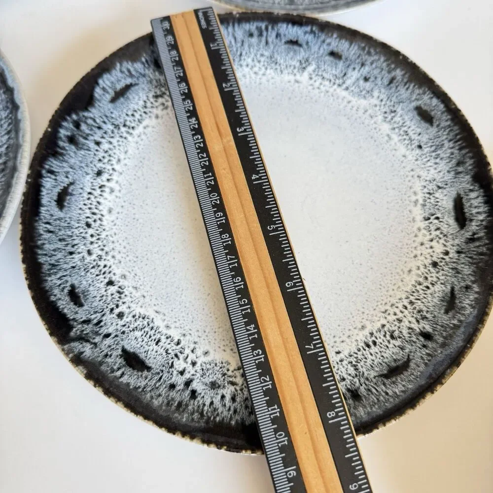 4 West Elm Reactive Glaze Blue Black White Brown Salad Bread Lunch Plates